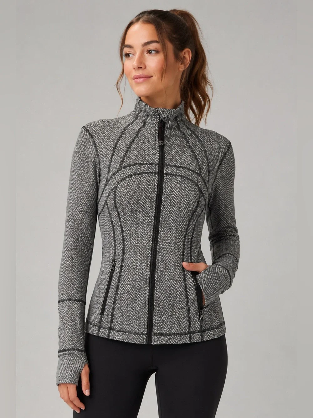 Lululemon Define Jacket Heathered Herringbone Black White Size 8